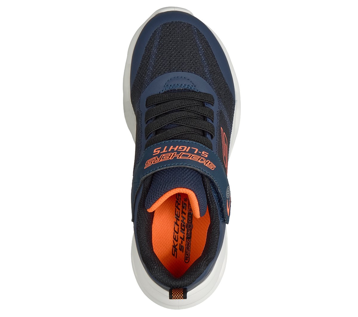 Skechers S-Lights boys sneaker shown from top-down view with elastic lacing system