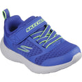 Skechers boys sneaker with velcro strap, bungee laces, and mesh upper on white sole