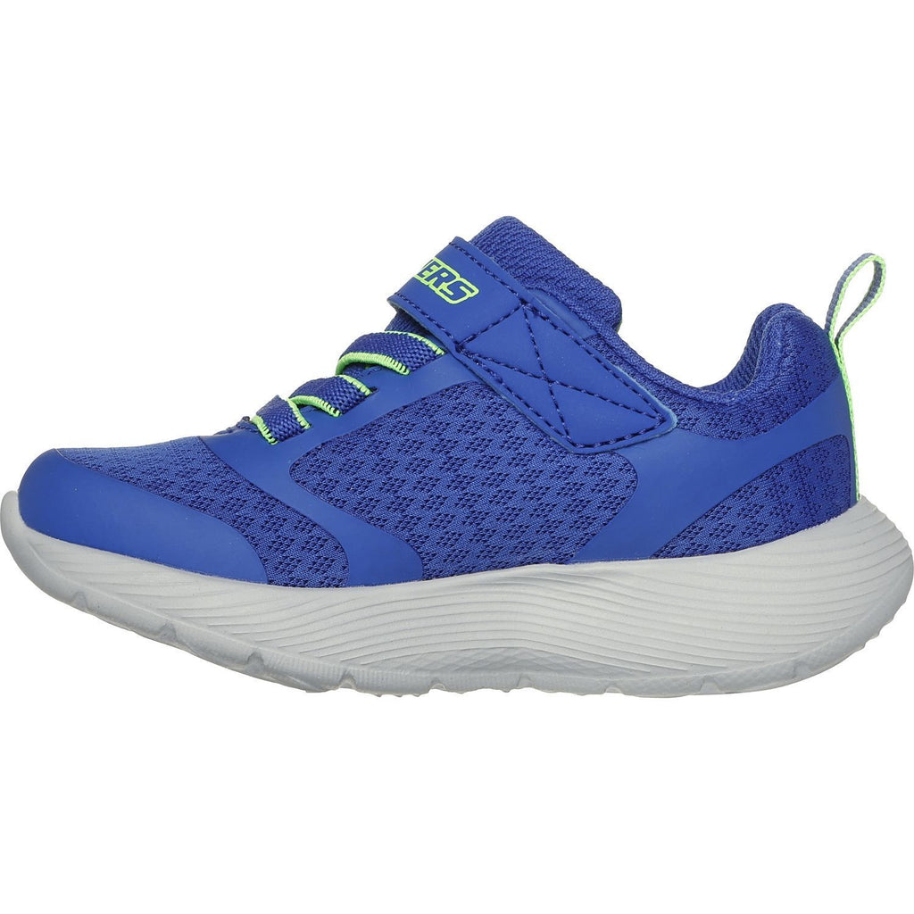 Skechers boys sneaker with velcro strap, mesh upper, and chunky white outsole