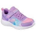 Skechers girls waterproof sneaker with lavender upper and rainbow gradient side panel