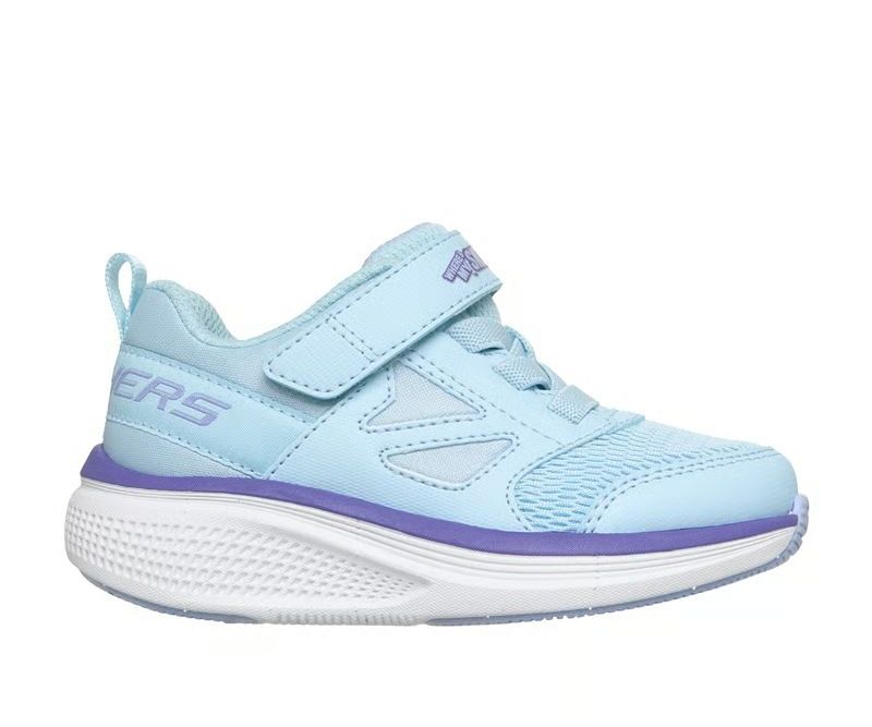 Girls Skechers Go Run Elevate sneaker with velcro strap and purple accent sole