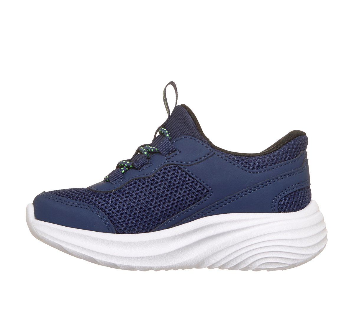 Boys Skechers Bounder Pro sneaker with mesh upper, chunky white sole, lateral view