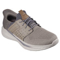 Skechers men's slip-in sneaker with mesh upper, leather overlays, and white midsole