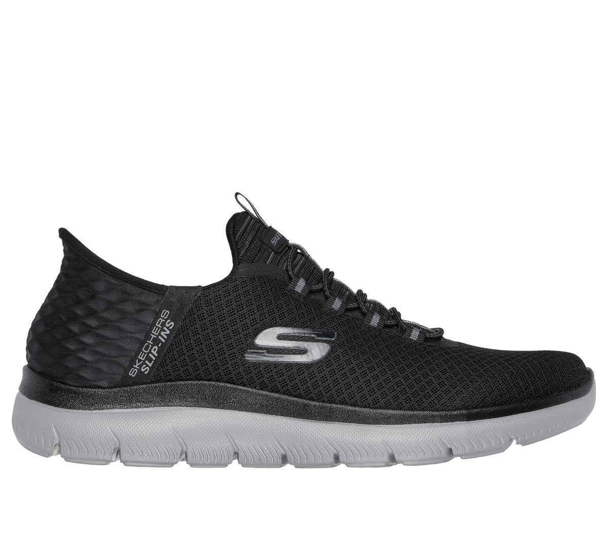 Skechers Slip-Ins men's slip-on sneaker with mesh upper and grey cushioned sole