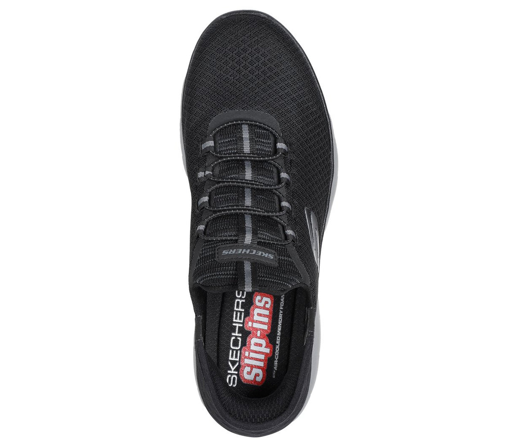 Top-down view of Skechers Slip-Ins mens sneaker showing insole and elastic bungee lacing system