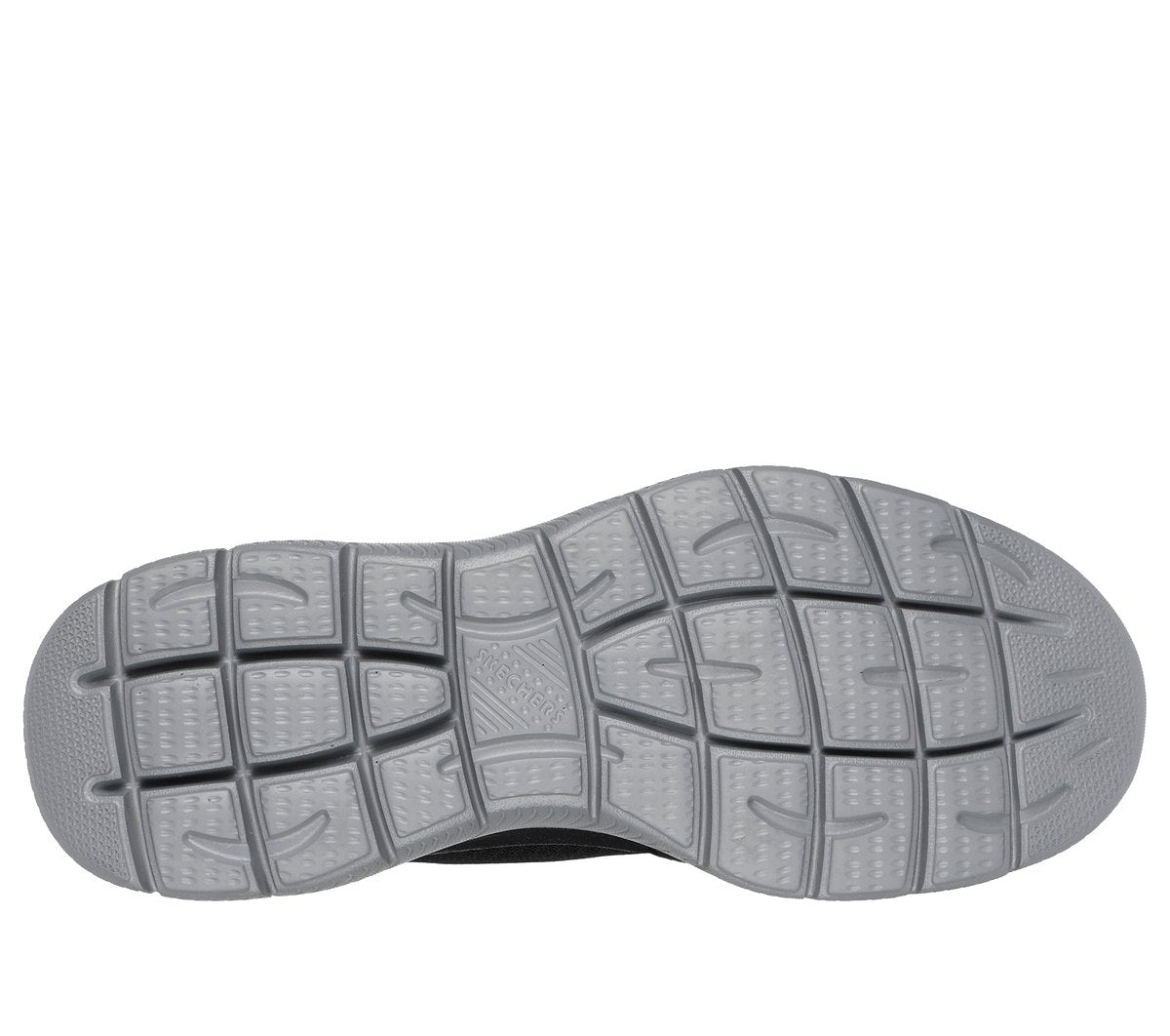 Bottom sole view of Skechers men's slip-in sneaker showing textured rubber outsole tread pattern