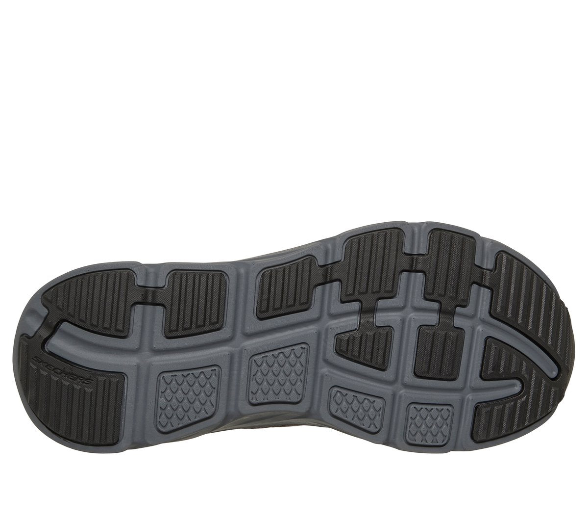 Bottom sole view of Skechers men's slip-in sneaker showing textured rubber outsole tread pattern