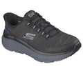 Skechers D'Lux Walker 3.0 men's slip-in sneaker with chunky gray sole, lateral view