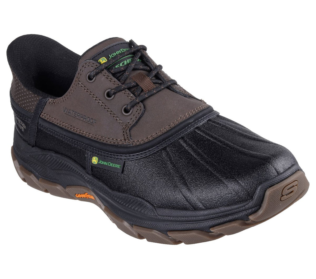 Skechers John Deere waterproof lace-up duck shoe with Goodyear rubber outsole, side view
