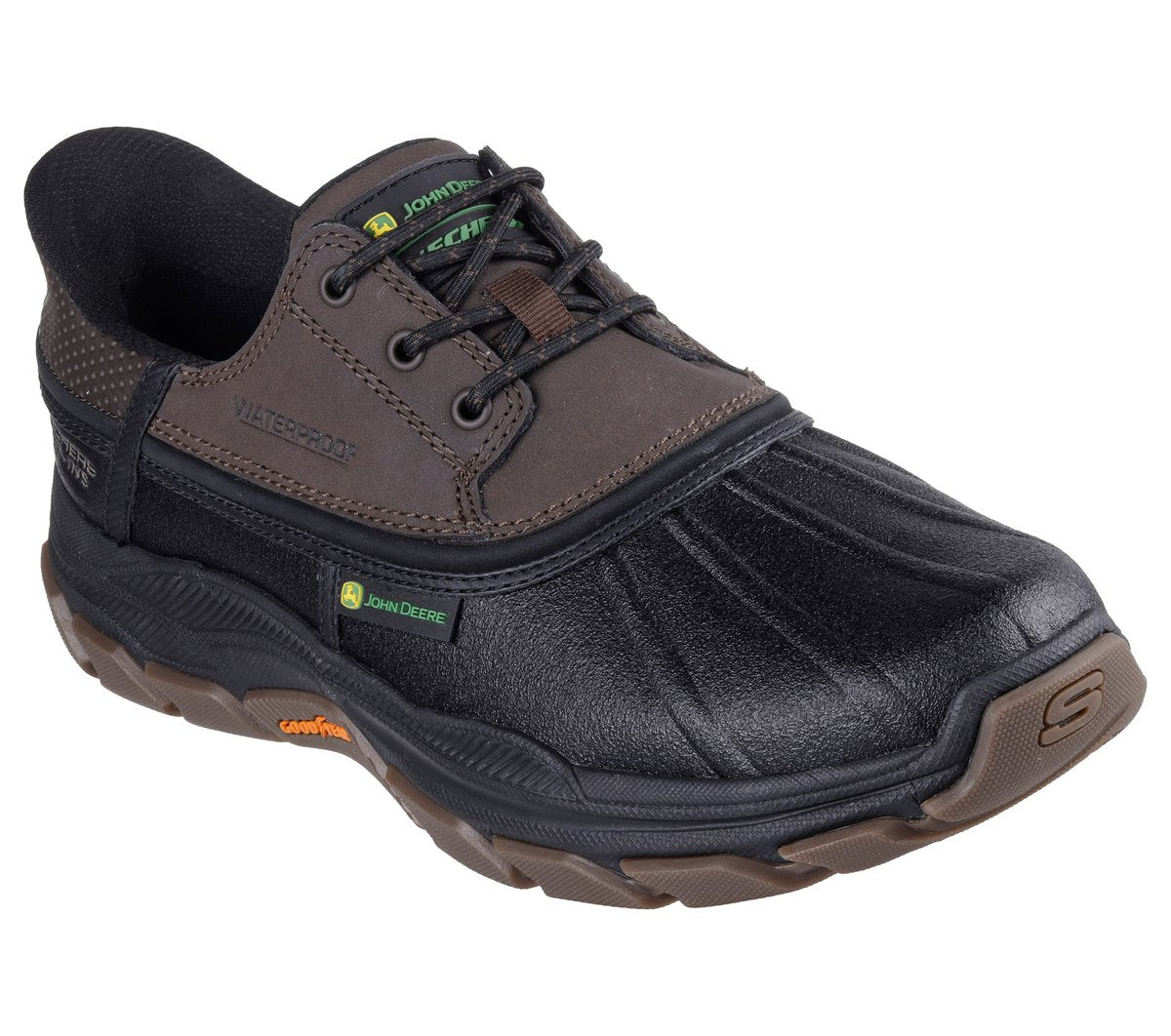 Skechers John Deere waterproof lace-up duck shoe with Goodyear rubber outsole, side view