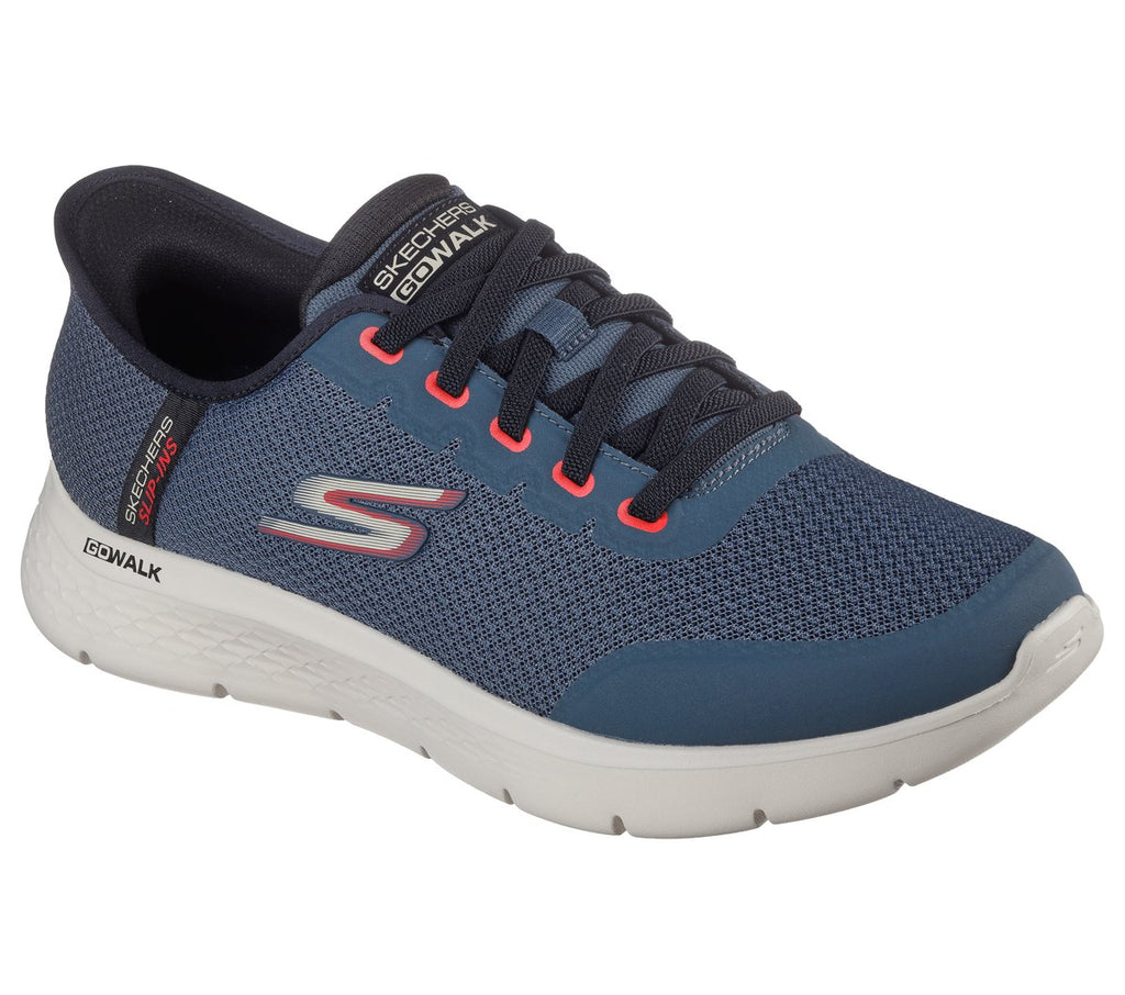 Skechers GO WALK Flex men's lace-up sneaker with mesh upper and cushioned white sole