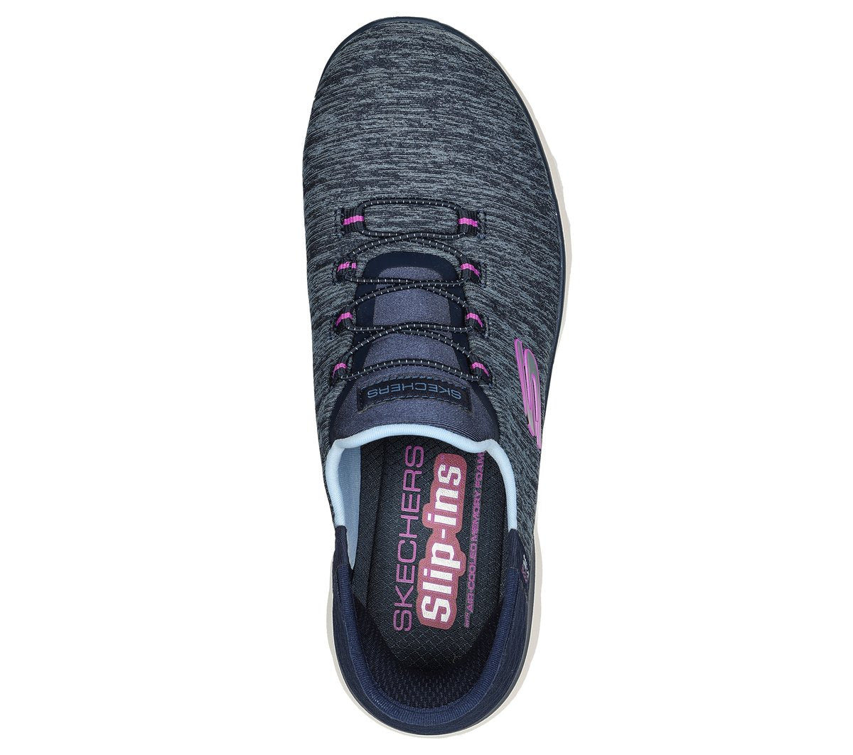 Top-down view of Skechers Slip-Ins womens sneaker showing interior insole and elastic closure