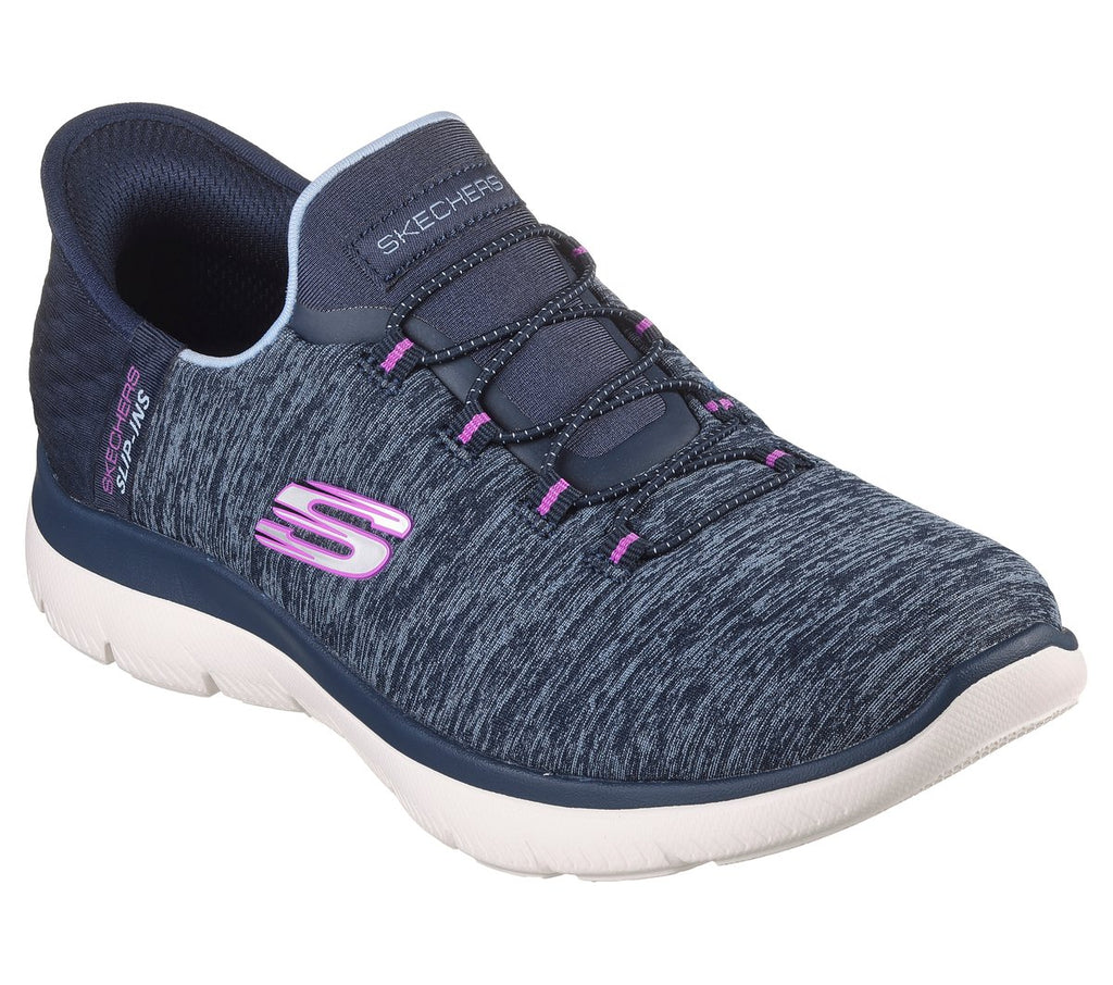 Skechers women's slip-in sneaker with heathered knit upper and elastic lace detail