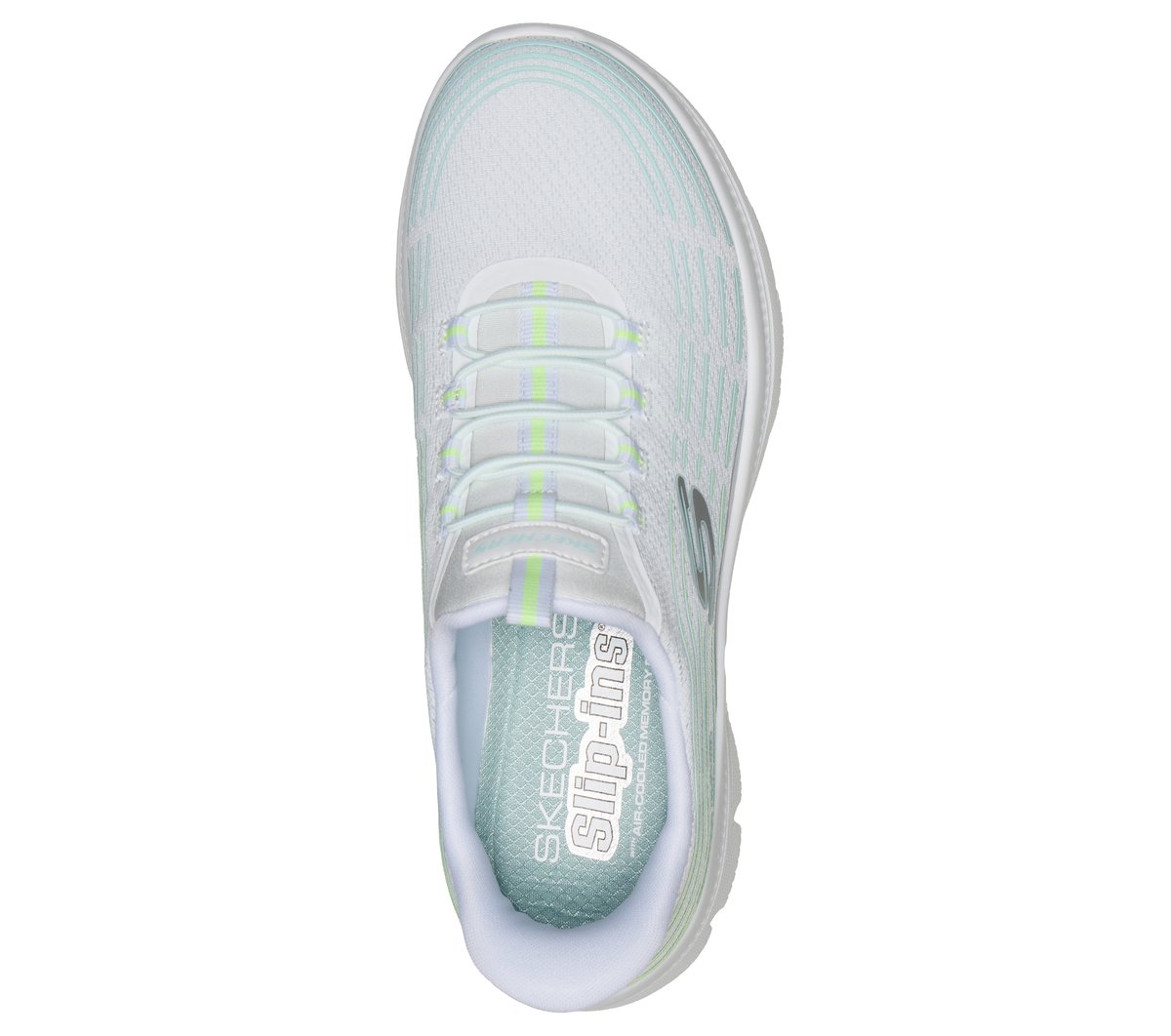 Skechers Slip-ins Summits Plus sneaker viewed from above showing mesh upper and insole