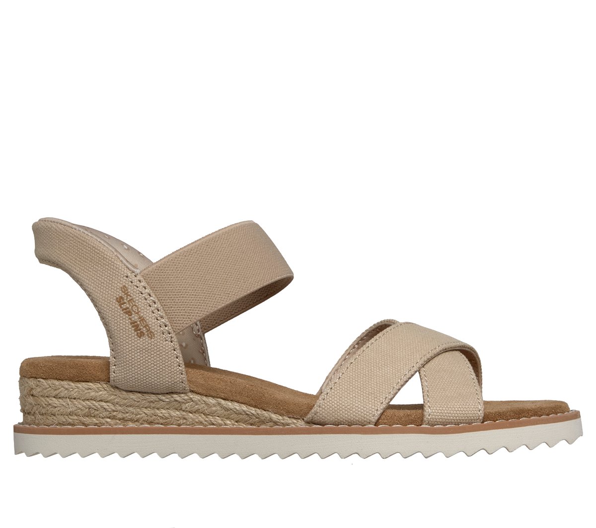 Skechers Bobs Desert Kiss women's espadrille wedge sandal with crossover canvas straps