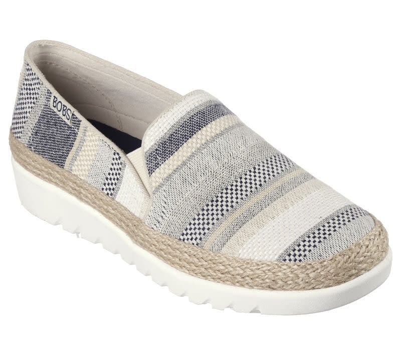 Skechers BOBS slip-on espadrille wedge sneaker with striped woven upper and jute trim