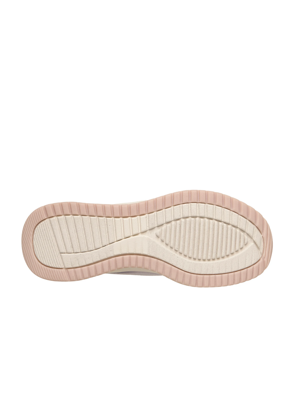 Bottom sole view of a women's sneaker showing ribbed tread pattern and cushioned outsole