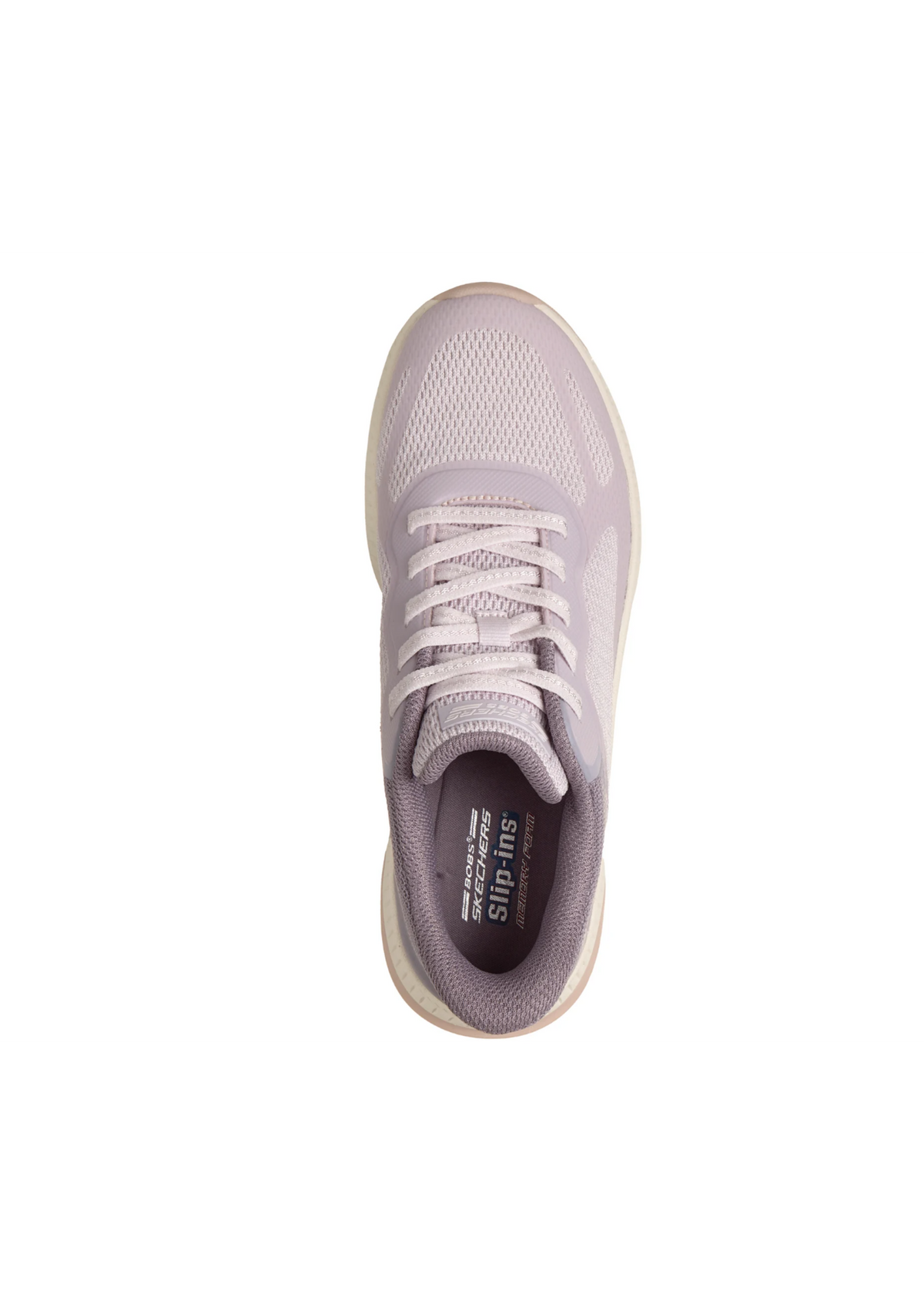 Top-down view of a lavender Skechers Slip-ins Bobs Squad 4 sneaker with laces