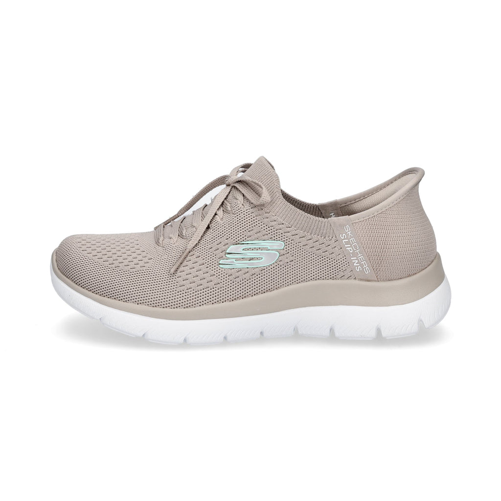 Skechers Slip-ins Summits women's knit sneaker with mint logo accent and white sole