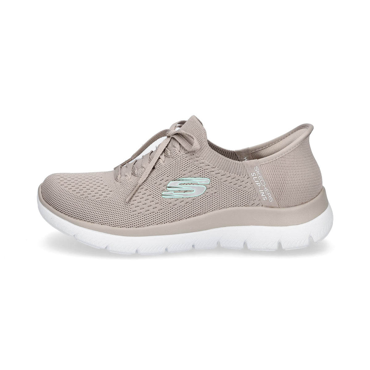 Skechers Slip-ins Summits women's knit sneaker with mint logo accent and white sole