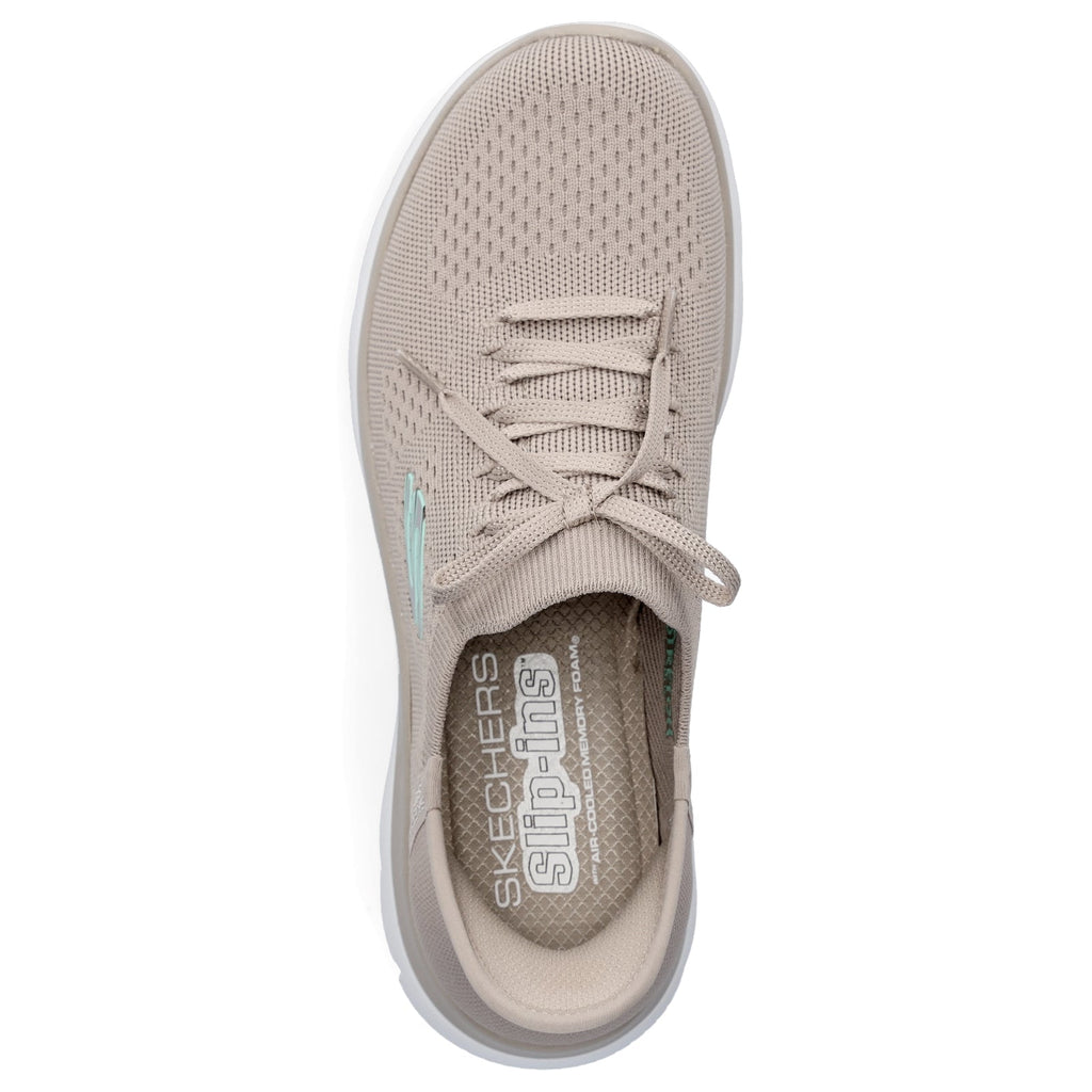 Skechers Slip-ins Summits sneaker viewed from above showing knit upper and insole