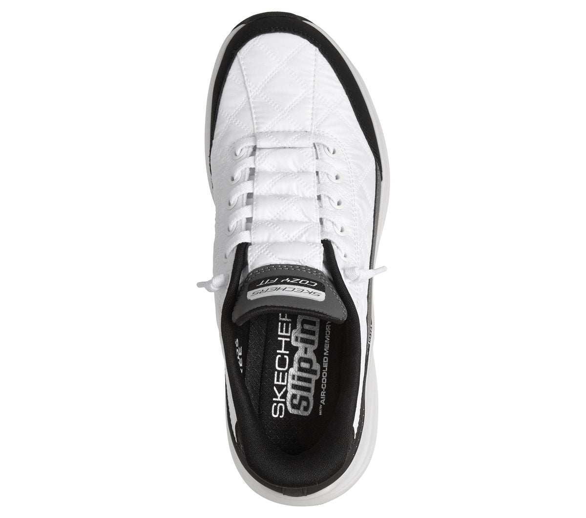 Top-down view of Skechers Slip-ins sneaker showing quilted upper and interior insole detail