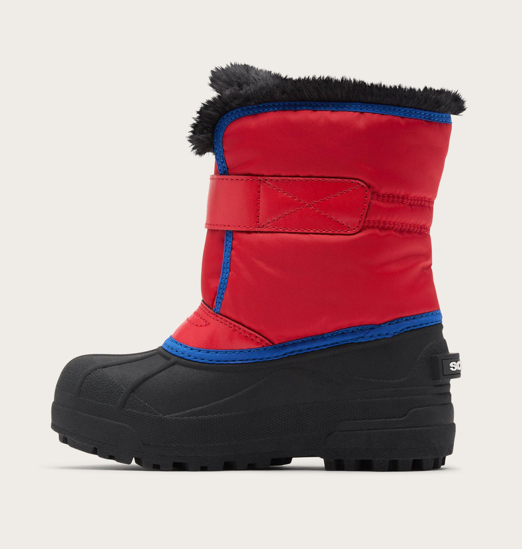 Children's winter snow boot with velcro strap, faux fur collar, and rubber outsole