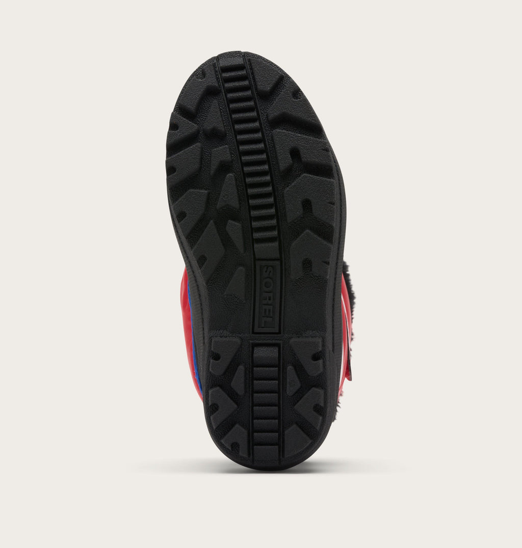 Bottom sole view of Sorel Kids Snow Commander boot showing deep lug tread pattern