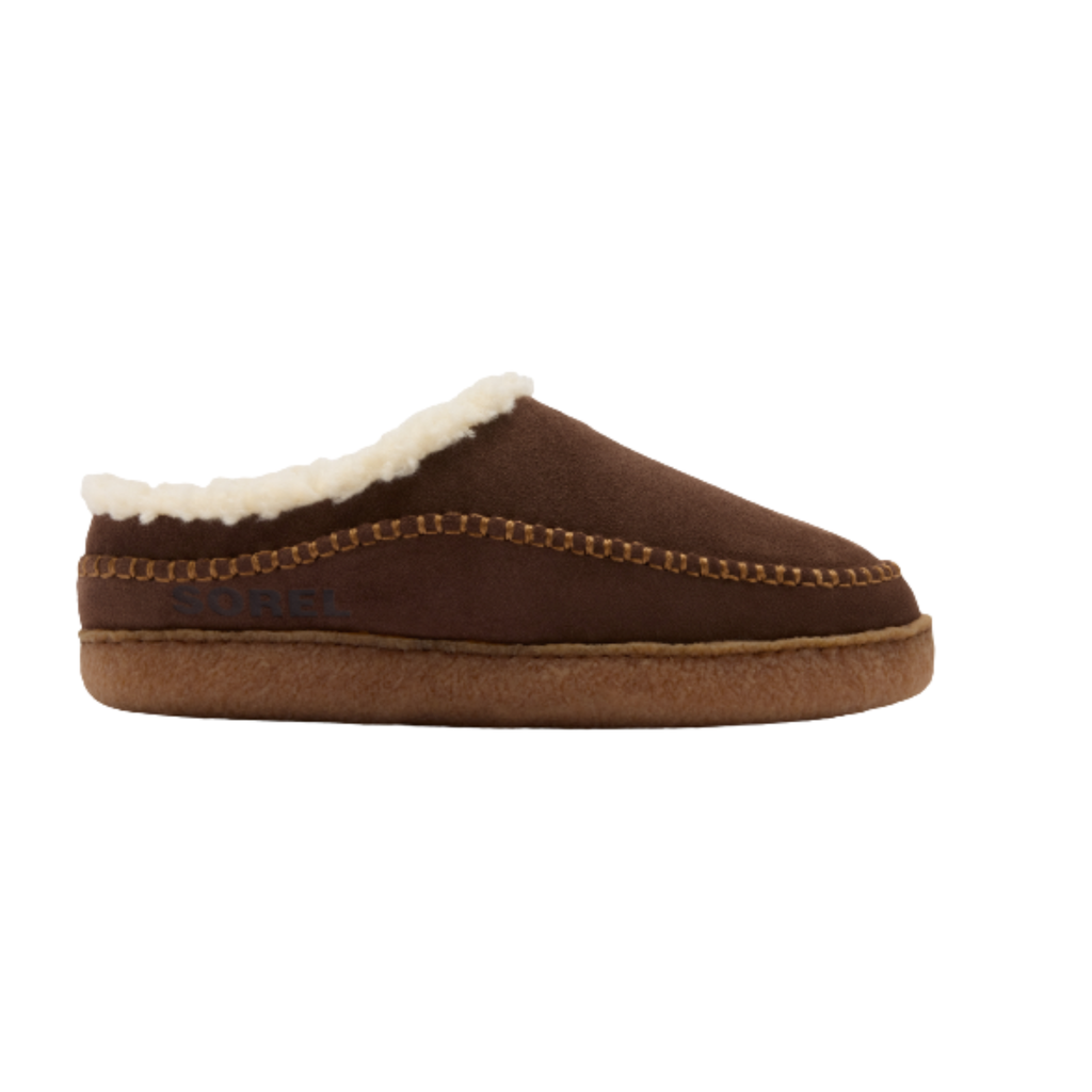 Sorel men's suede moccasin-style slipper with sherpa lining and crepe outsole