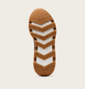 Bottom view of Sorel Kinetic Ember sneaker showing gum rubber outsole with chevron tread pattern