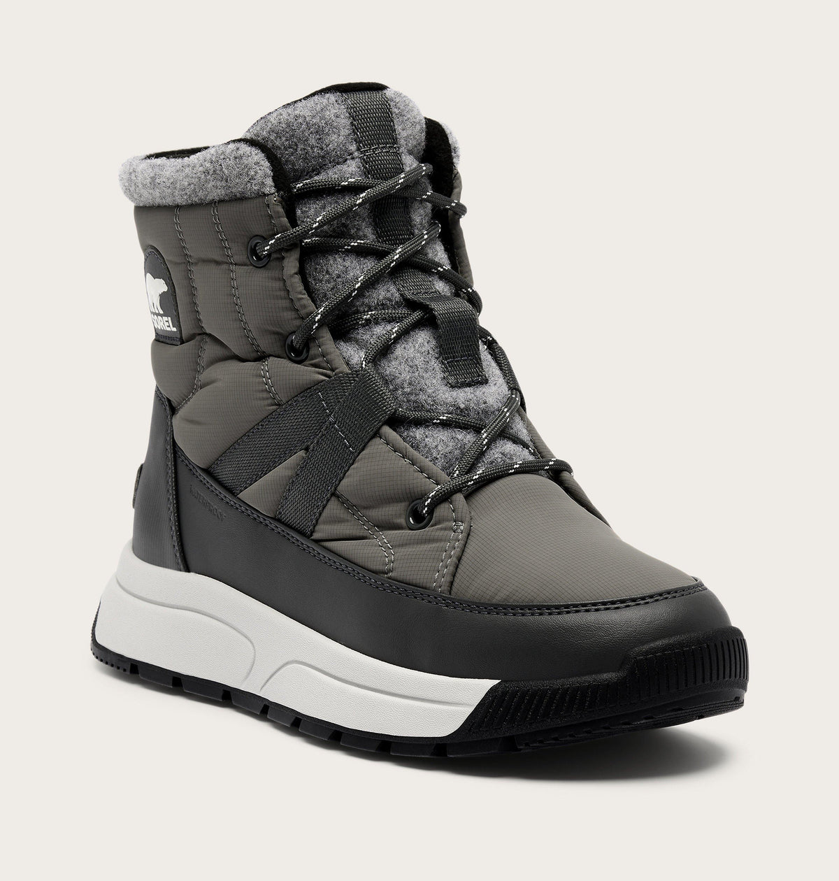 Sorel women's lace-up mid winter boot with quilted upper and fleece collar lining