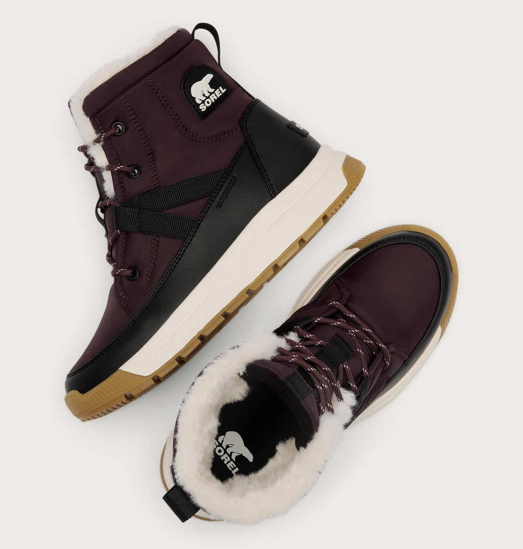Sorel women's mid-height winter boots shown as a pair from side and top-down views