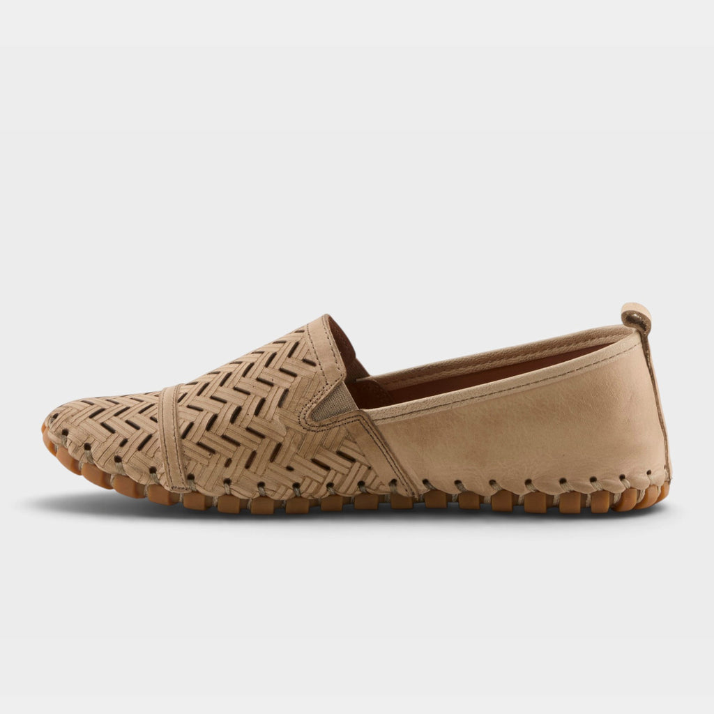 Spring Step Kapri slip-on loafer with woven leather upper and rubber sole, side view