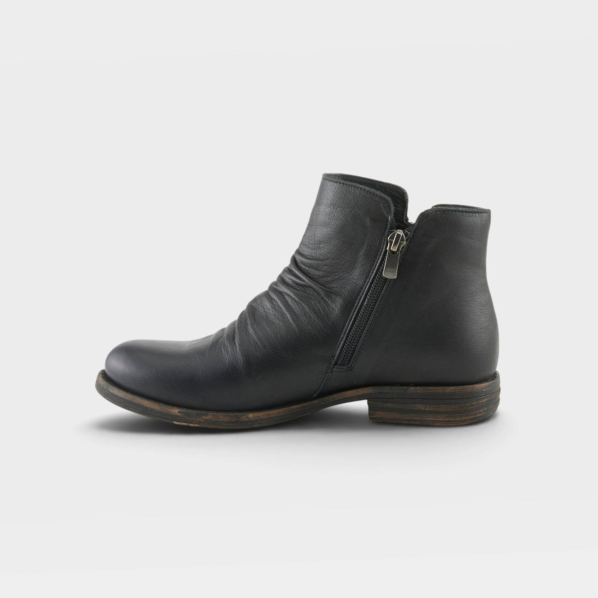 Spring Step Marquis women's black leather ankle boot with side zipper and low heel