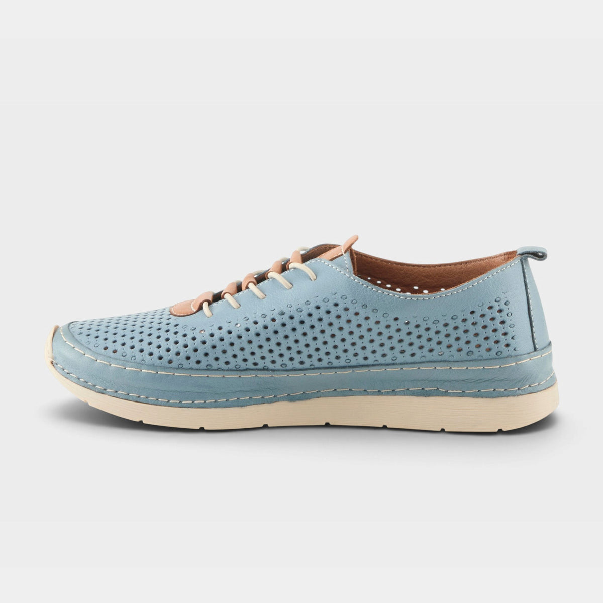 Spring Step Breen women's lace-up casual sneaker with perforated leather upper and cream sole