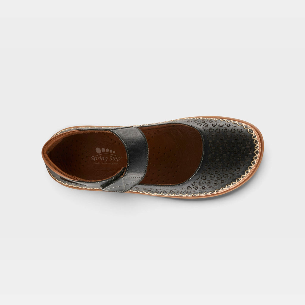 Top-down view of Spring Step Janah women's Mary Jane flat with perforated leather upper