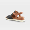 Spring Step Locals womens sandal rear view with black toe strap and tan leather slingback