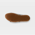 Bottom sole view of a womens slip-on shoe with waffle-textured rubber outsole