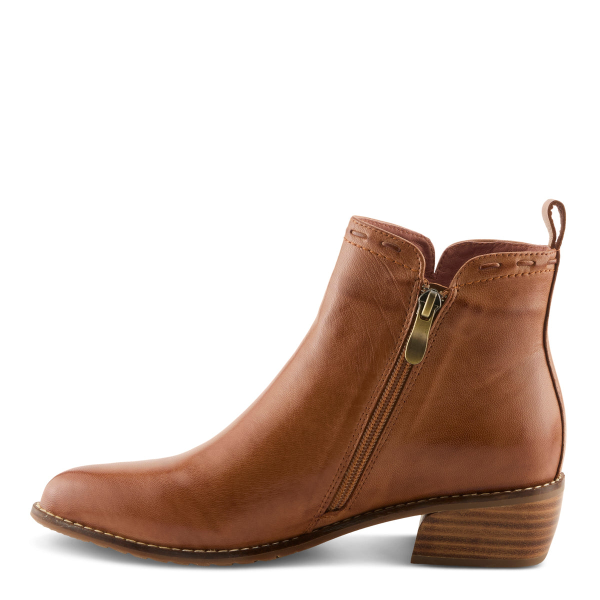 Spring Step Marsal women's leather ankle bootie with side zipper and stacked heel