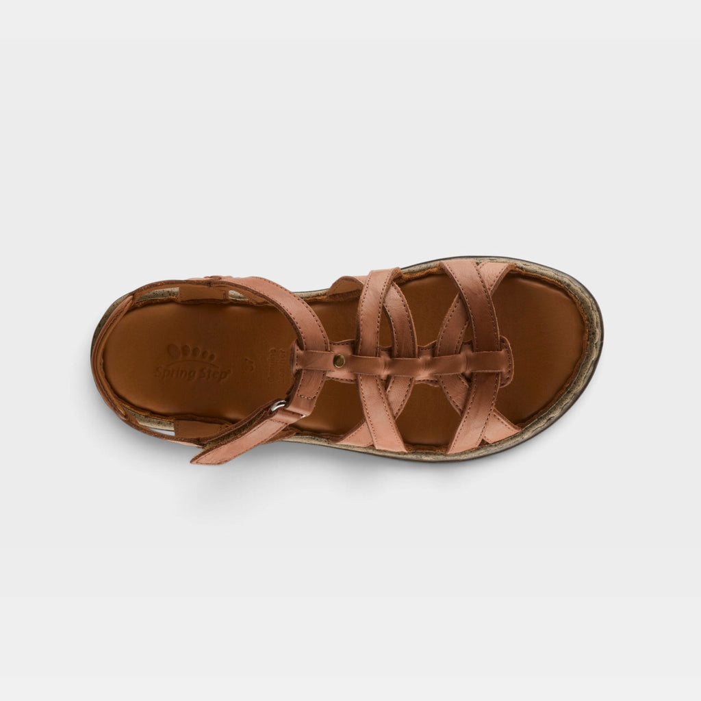 Spring Step Nyxelle women's strappy leather sandal shown from overhead angle