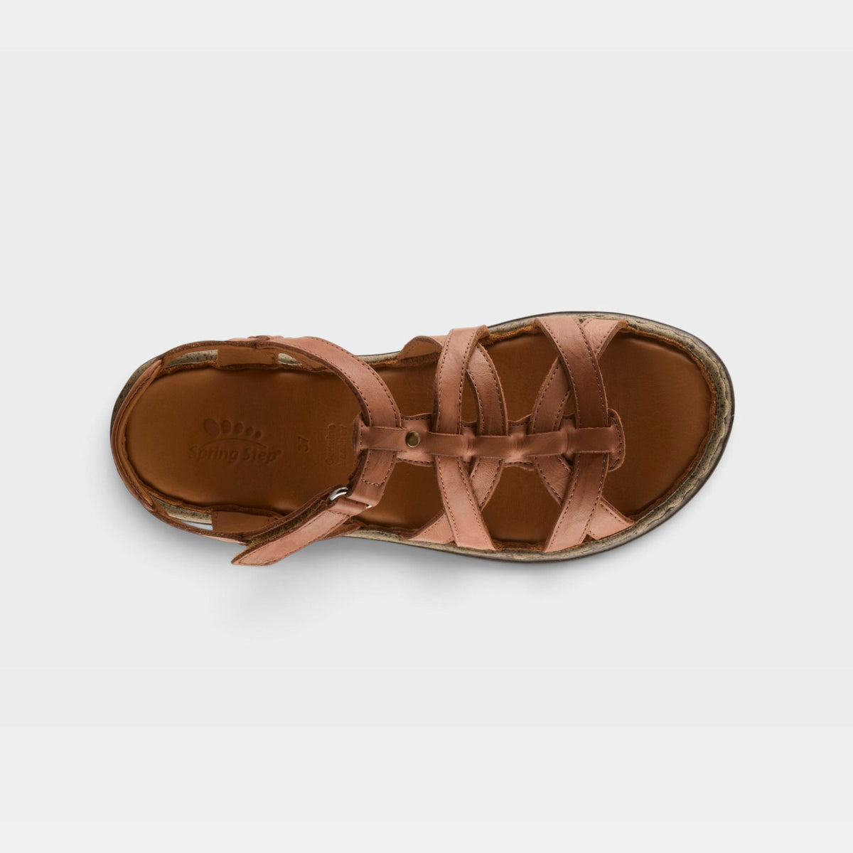 Spring Step Nyxelle women's strappy leather sandal shown from overhead angle