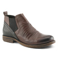 Women's leather Chelsea ankle boot with ruched toe box and elastic side panel