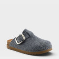 Spring Step Cloggiller women's felt clog with silver buckle and tan cork sole