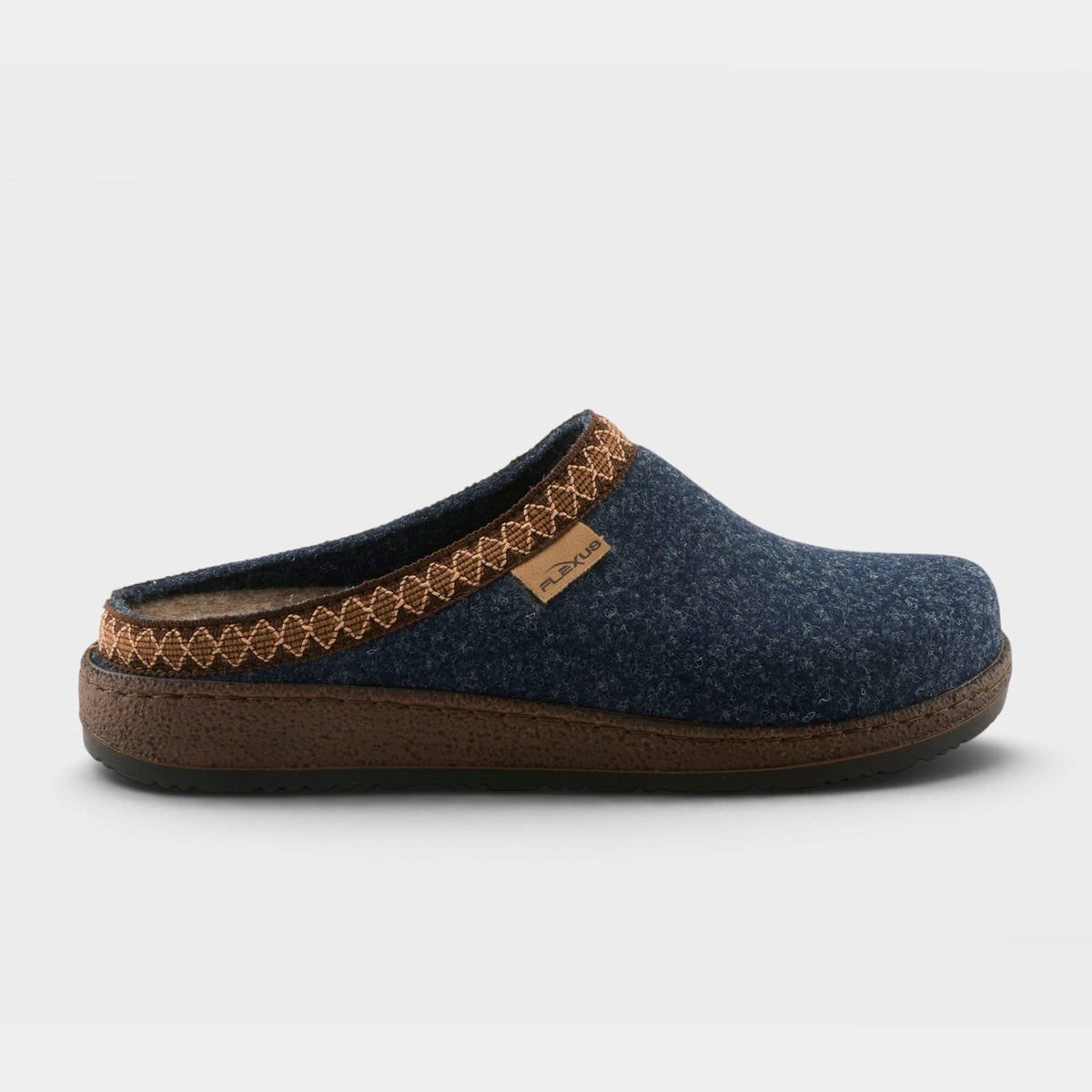 Flexus by Spring Step Snuggee wool felt clog slipper with decorative trim and rubber sole