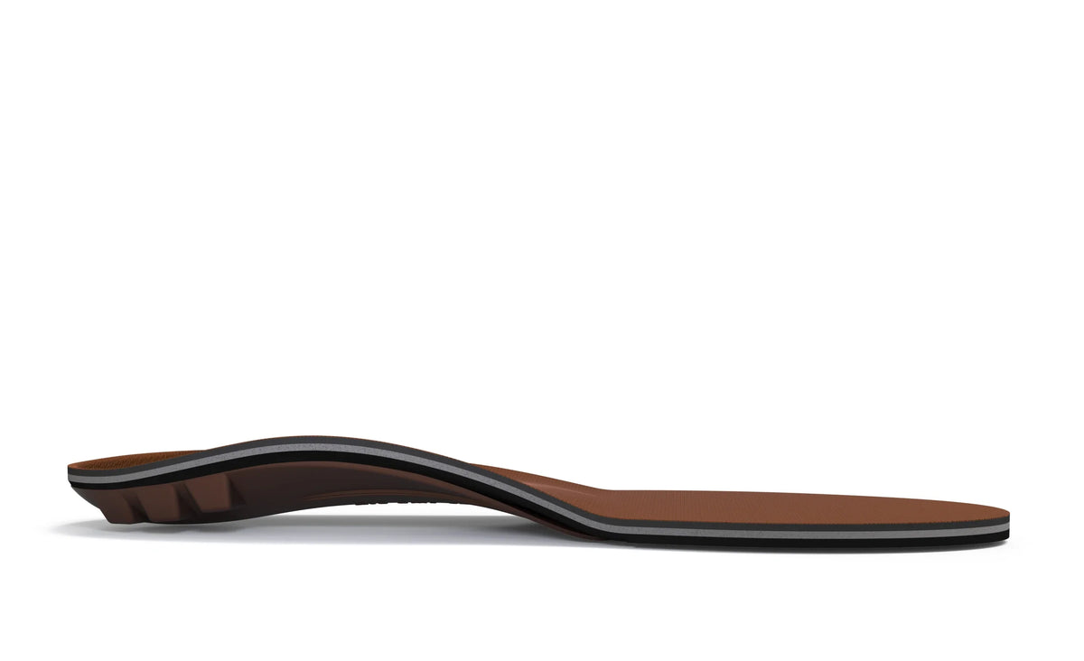 Side profile view of Superfeet AP Memory Foam insole showing arch support and heel cup