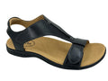 Taos black leather T-strap sandal with velcro closure and contoured cork footbed