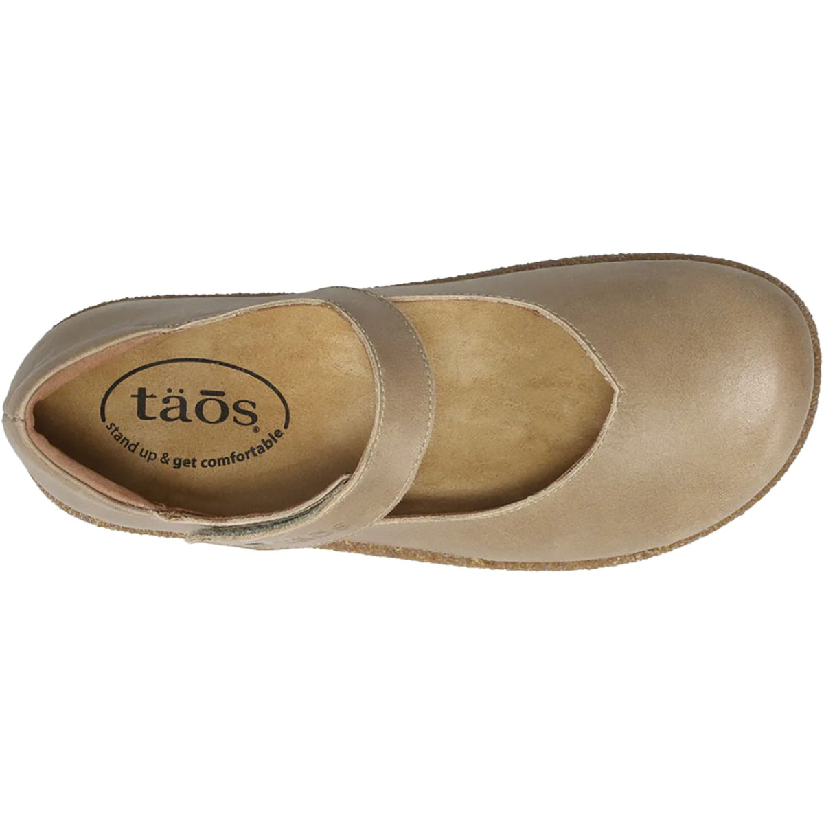 Top-down view of Taos women's Mary Jane flat with ankle strap and cushioned insole