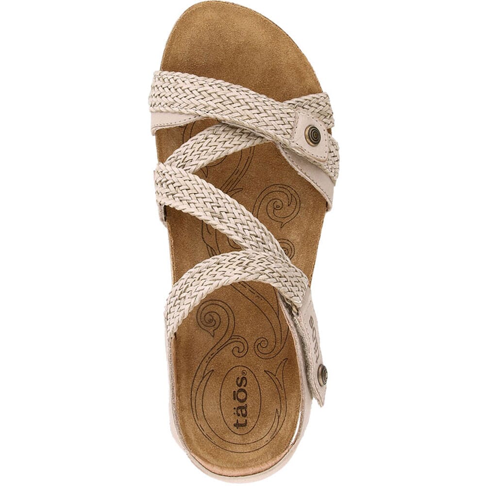 Taos women's sandal with braided straps and suede footbed, top-down view