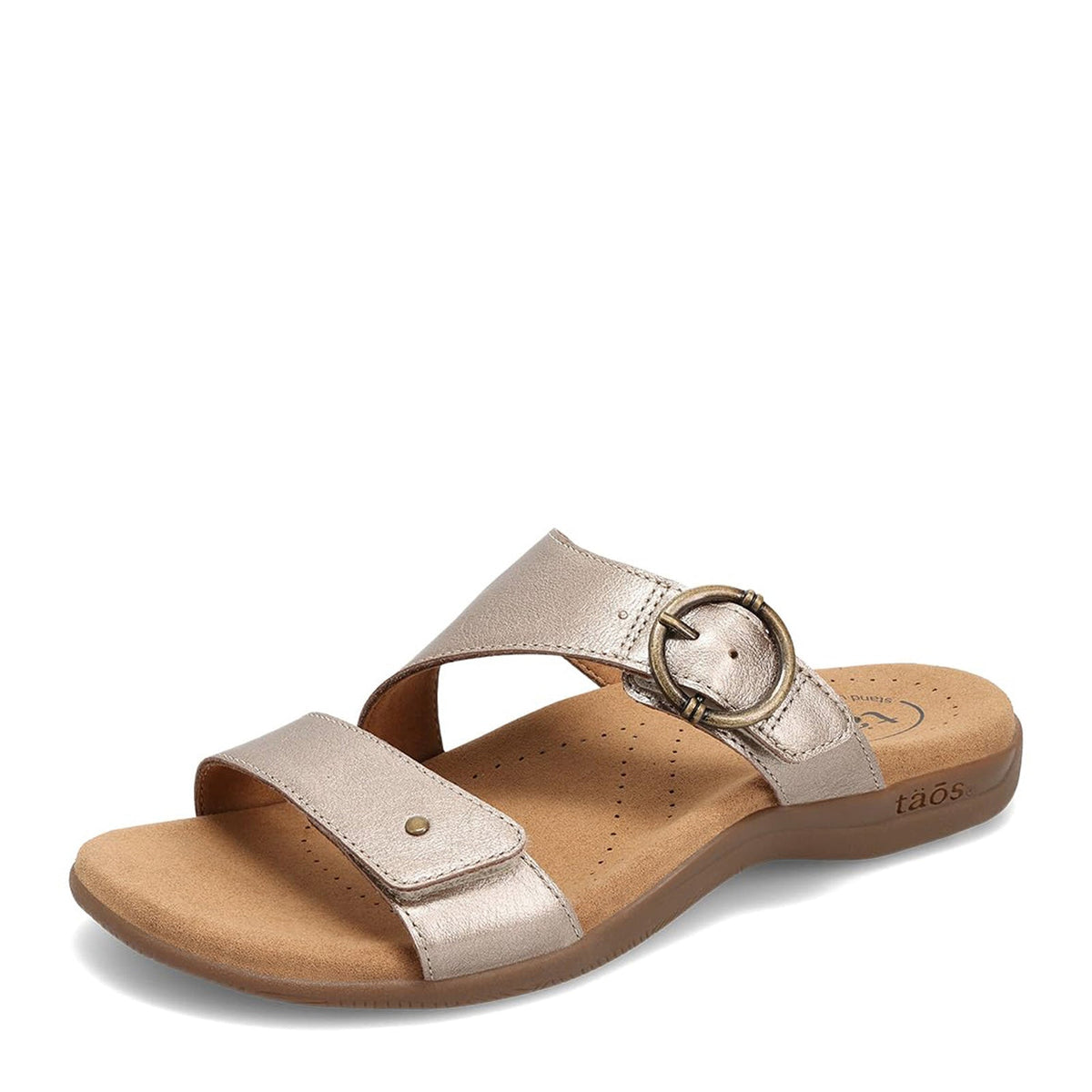 Taos Westside women's slide sandal with two straps and large round buckle detail