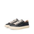 Women's leather lace-up sneakers with side zipper and thick cream platform sole, pair shown